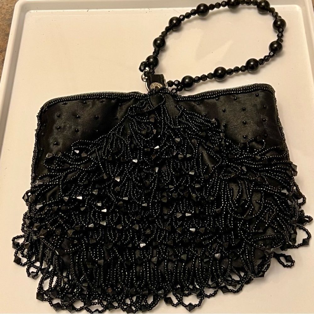 Vtg Whimsigoth Black Beaded Dark Romance Fairy Goth Evening Purse Moni Couture